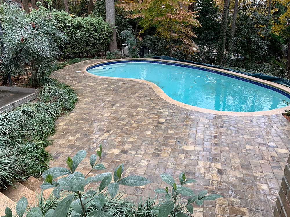 pool with patio pavers